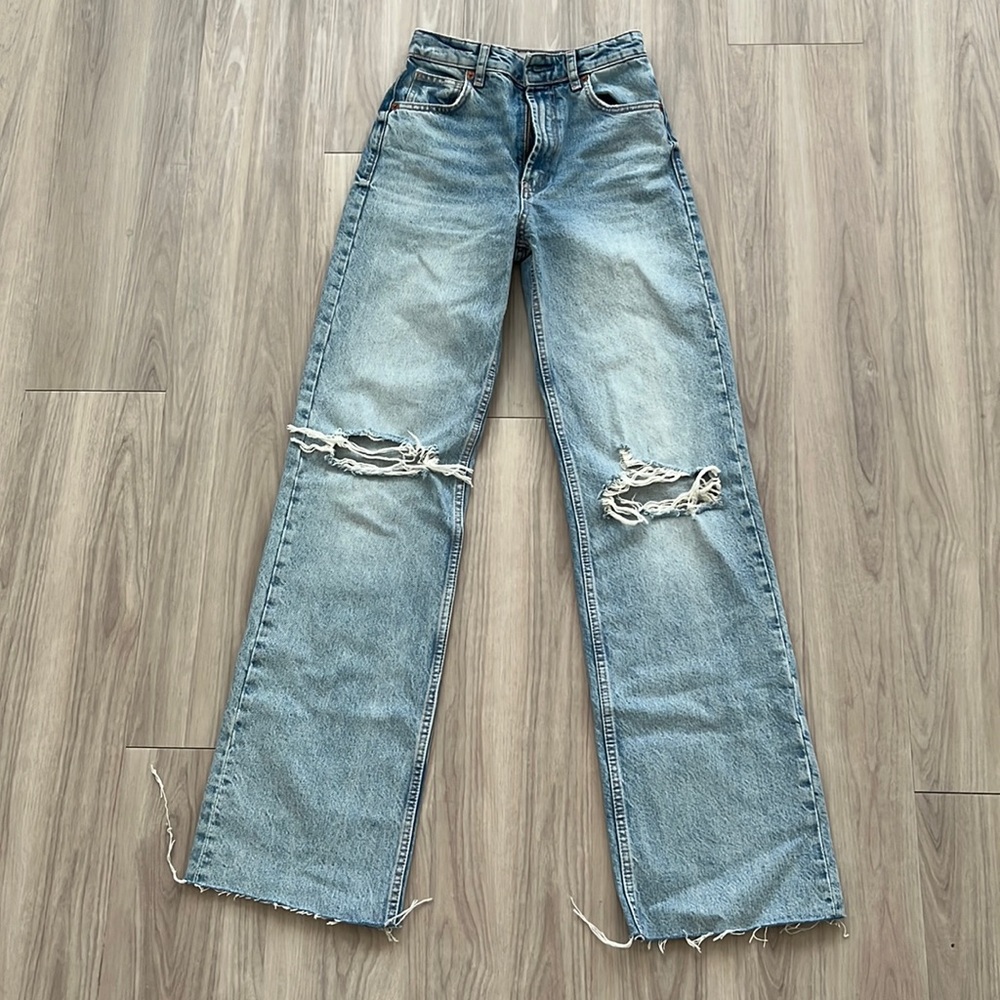 Viral TikTok Zara Full Length Ripped Flare Jeans